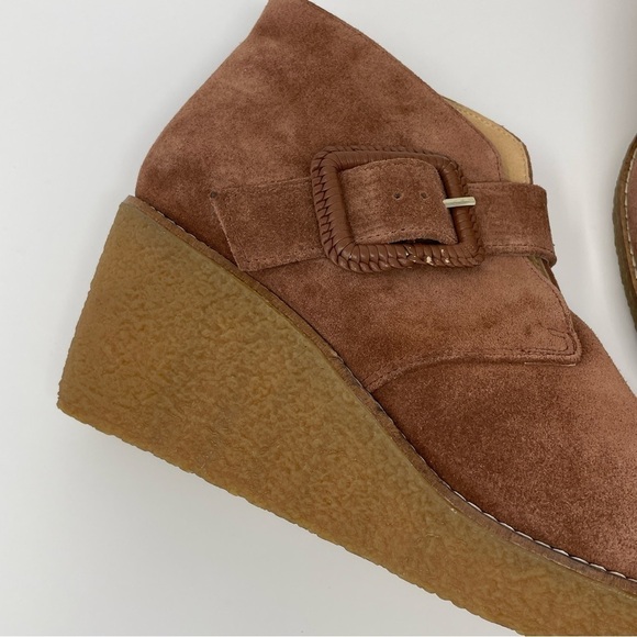 Jack Rogers Brown Izzie Suede Wedge Booties with Buckle - Picture 2 of 12